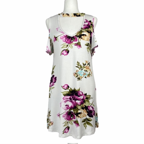Flowy Floral Cold Shoulder Cut-Out Dress - Picture 1 of 4